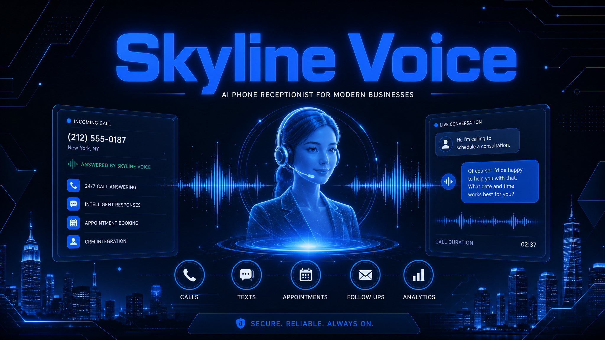 Skyline Voice AI receptionist answering incoming calls with smart call handling and message taking